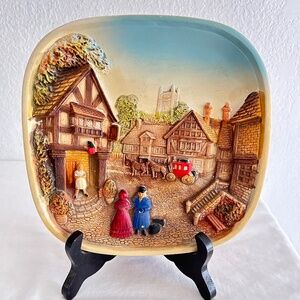 Vintage  3D Chalkware English Village 8” Square Wall Art  Legend Product